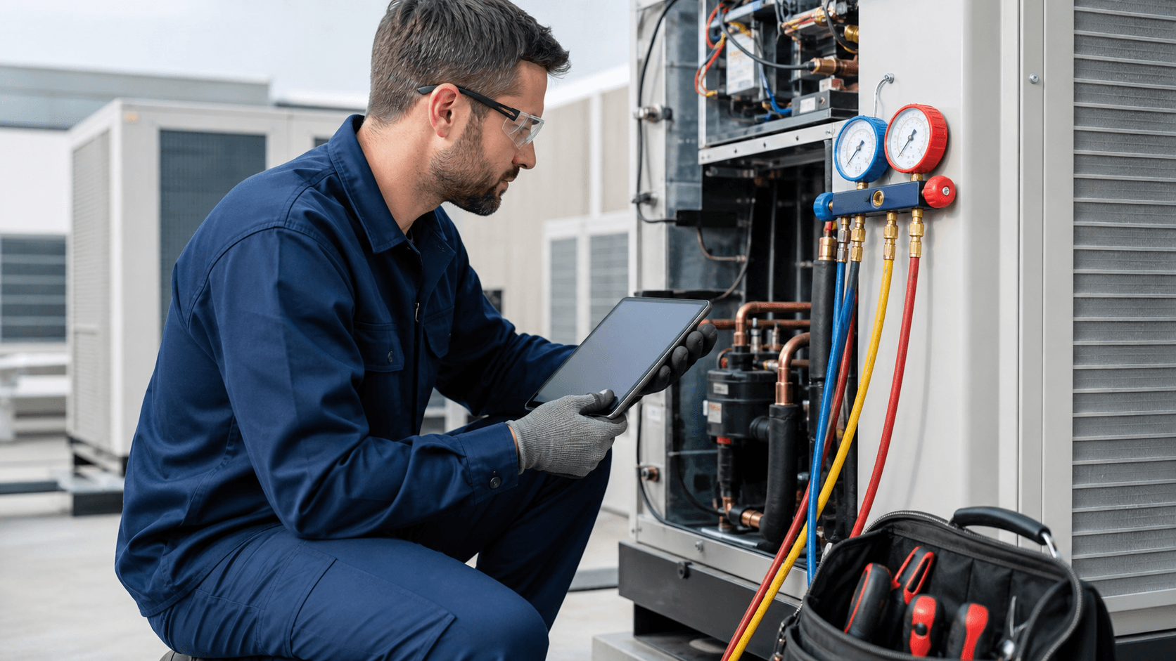 AGS engineer servicing commercial HVAC equipment